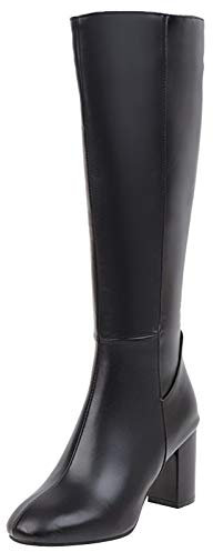 MJIASIAWA Donna Tacco A Blocco Inverno Warm Knee Moda Stivali Equitazione Zip Festa Formal Equestrian Tacco Alto Boots Comfy Nero Numero 38 EU/39 Asiatico