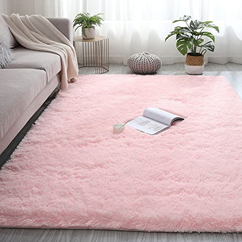 CHBIN Langflor 120x120cm Carpet Wohnzimmer Teppich Hochflor Hochflorteppich Super Weich Gemütliches für Wohnzimmer Kinderzimmer Schlafzimmer Flur Läufer, Pink