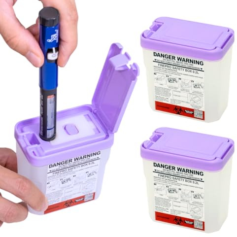 FINEPRO 0.2L Size (Pack of 3) Portable Pen-Needle Disposal Container Diabetes Care (Purple+Clear)