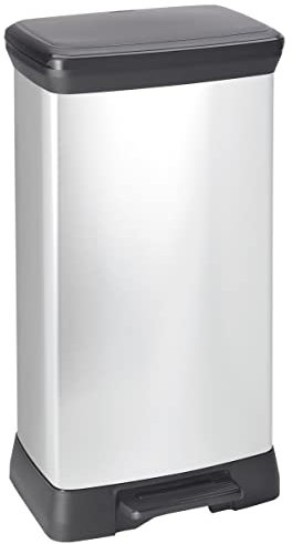 Curver Poubelle à pédale Deco 50 L Argenté, poubelle à pédale, bacs à déchets, poubelles de cuisine, bac à déchets, poubelle de cuisine
