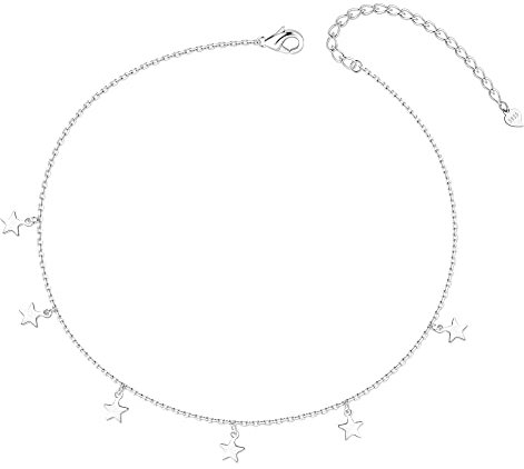 Milacolato Bracelets de Cheville pour Femme en Argent Sterling 925 Étoile Lune Bracelets de Cheville en Zircone Cubique pour Femmes Bracelet de Cheville de Pied Réglable Bijoux Étoile