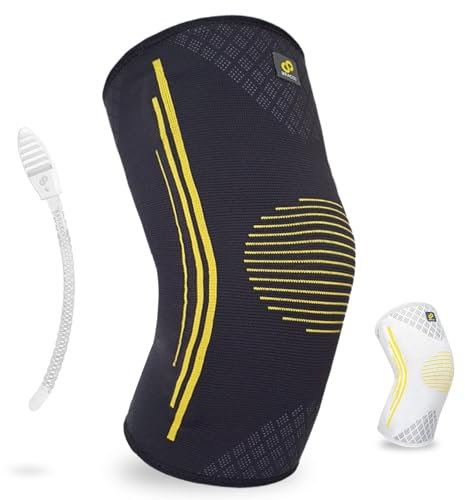 Bracoo Kniebandage, Knie bandage mit Stabilisatoren für Männer Damen, Ideal für Laufen, Sport, Gym, Gelenkschmerzen, Fitness, Joggen, Basketball, Arthritis, Verletzungen, 1 Pcs, KE92, Schwarz, L