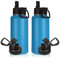 Volhoply 1 Liter Trinkflasche Edelstahl Zwei Packungen,Doppelwandig Vakuum Isolierte Thermosflasche mit Strohhalm,1L Metall Thermoskanne mit 2 Deckeln für kinder, Sport, Schule,Outdoor(Hellblau,2 Set)