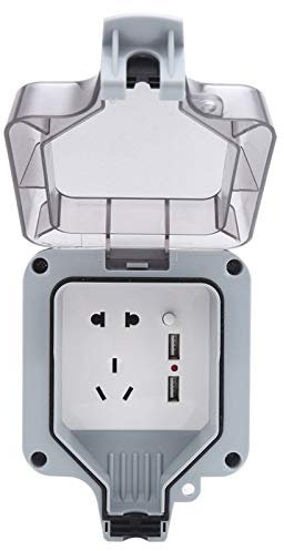 Caja de enchufe impermeable para exteriores, AC110‑250V Tomas eléctricas de pared para exteriores Enchufe exterior Puerto USB de 2 orificios y 3 orificios