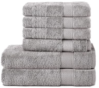 Komfortec 6er Handtuch Set aus 100% Baumwolle, 2er Badetücher 70x140 cm und 4er Handtücher 50x100 cm, Frottee, Weich, Silber