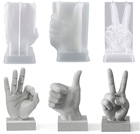 Woohome 3 Stück Kerzenhalter Silikonform Gießform, Große OK Geste Resin Silikonformen Epoxidharz Finger Resin Harz Formen für Heimdekoration, Kerze Seife Formen