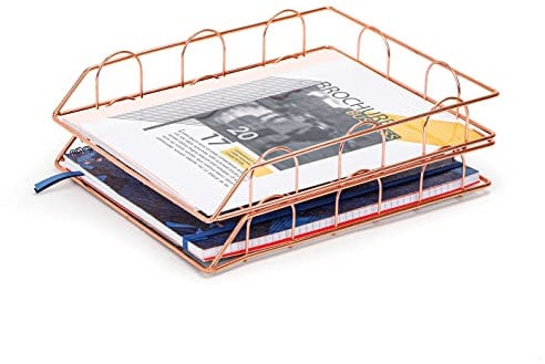 EXERZ Papiersortierer, 2 Stück, Stapelbare Ablagen, Schreibtisch-Organizer, Aktenhalter – Multifunktional Für Büro, Schule, Arbeitszimmer (Roségold)