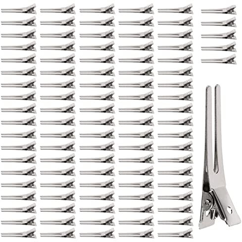 Molyorch 100 Pièces Barrette Crocodile, Double Prong Métal Pinces, Cheveux de Section en Métal Clips, Convient aux Coiffeurs, Barbiers, Stylistes (Argent)