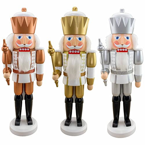 Seiffener Volkskunst | Nussknacker Figur König Exclusiv | 38 cm | Original erzgebirgische Volkskunst | Silber-Bronze-Gold