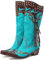 CRETUAO Stivali Alti al Ginocchio da Cowboy Ricamati da Donna,Stivali Western da Cowgirl con Tacco Basso alla Moda,Stivali Lunghi da Sposa Casual retrò da Equitazione,Blu,39 EU
