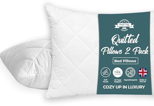 Posh Tag Quilted Pillows 2 Pack Hollow Fiber Filled Comfortable & Breathable Non-Allergenic Pillows Hotel Quality, Hypoallergenic, Back and Down Support Alternative Pillows Bed Pillow 48 x 74