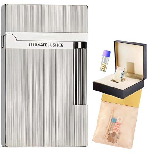 Vintage-Kerosin-Feuerzeug, wiederverwendbares winddichtes Feuerzeug mit weicher Flamme und Feuersteinen, seitliche Radzündung, Feuerzeug-Zubehör-Set, einfach zu befüllen und zu verwenden (Color : SIL