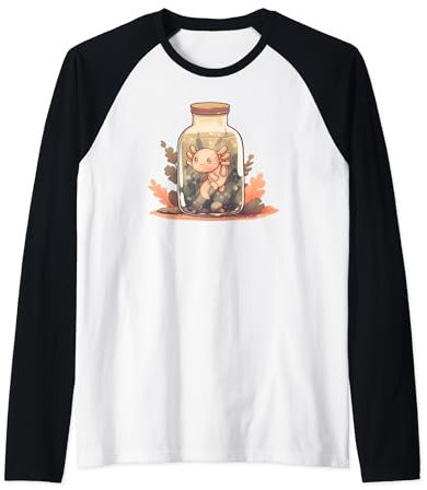 Axolotl en cristal cómic arte gráfico para hombres, mujeres, niños Camiseta Manga Raglan