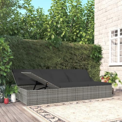 FENLAX 2-in-1 Sonnenliege/Sofa mit Auflagen Poly Rattan Dunkelgrau 200x121x31/41/53/62 cm Gartenmöbel Liege Gartenliege Gartenbett Komfortable Schlafliege Liegesessel Outdoor Poolliege Outdoor