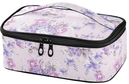 Bolsa de almuerzo vintage con diseño de rosas moradas para mujeres y hombres, lonchera aislada portátil, bolsa de mano para escuela, oficina, picnic, viajes