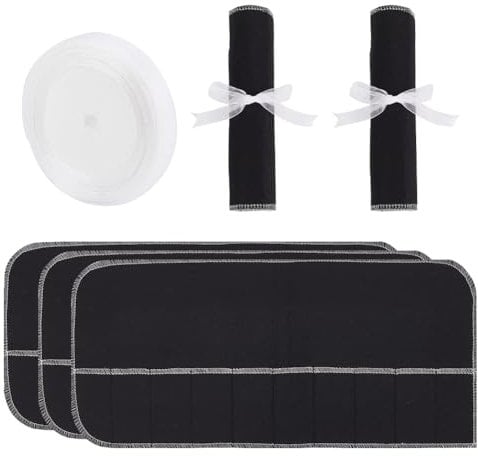 PLIGREAT 6 Stück Silber Aufbewahrungstaschen, Anti Anlaufsilber Schutz Taschen Schwarz Halter für Besteck Besteck Lagerung Organizer Silber Aufbewahrungstuch Gedeck Rolle mit Band für Küchenutensilien