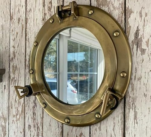 Generic Ojo de Buey Espejo Latón Antiguo Náutico | Barco Marino Ventana y Espejo de Pared | Regalo de Decoración del Hogar (30,5 cm)