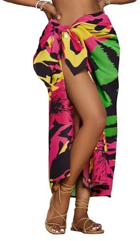 Bsubseach Frauen Boho Sarong Coverups Lange Bikini Wraps Sheer Röcke Strandkleid Bademode Rosa Grün