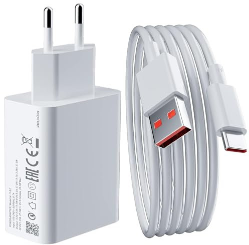 Carica Batterie Rapido per Xiaomi 33W per Redmi Note 7 Pro/Note 8 / Note 9 / Note 9S / Note 10S / Note 11S / Note 11 Pro+ Plus 5G + Cavo USB Type C Sostituisce Originale MDY-11-EZ Bianco