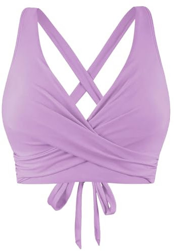 Top bikini da donna con lacci, ferretto, copertura completa, push-up nuoto crop top, costume da bagno con schiena con gambe, Lilla, XXL