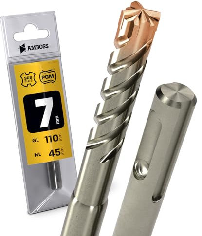 SDS Plus Hammerbohrer 4X Schneiden PGM Ø 7.0mm x 45mm - AMBOSS Werkzeuge SDS Crusher 4 - HM Betonbohrer Hartmetall Profi Bohrer 7.0 mm x 45 - Steinbohrer Stahlbeton Mauerwerk Ziegel Kalksandstein