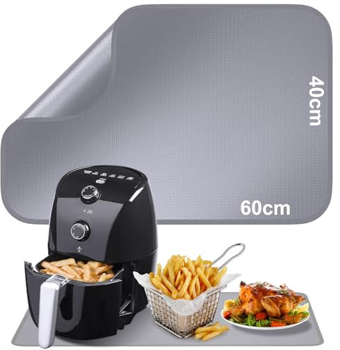 Feuerfeste Unterlage | Glasfasersilikon-Feuerschutzmatte für Tischplatte | Hitzebeständige Matte für Luftfritteuse | Feuerfeste Unterlage Kaffeemaschine | Anti-Rutsch Wasserdichte (Grau, 40 x 60 cm)