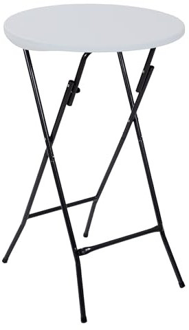 Garten Stehtisch klappbar rund Ø 60 cm - weiß - Bistro Klapptisch mit schwarzem Stahlgestell - Outdoor Hochtisch Gartentisch Bistrotisch