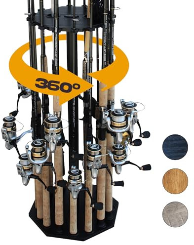 Rush Creek Creations Angelrutenhalter für 16 Angelruten, hochwertiger Ständer für Garage, Keller oder Schuppen, Platteneinsätze oben für Netze, Ausrüstung und Zubehör, Aufbewahrung von Ausrüstung