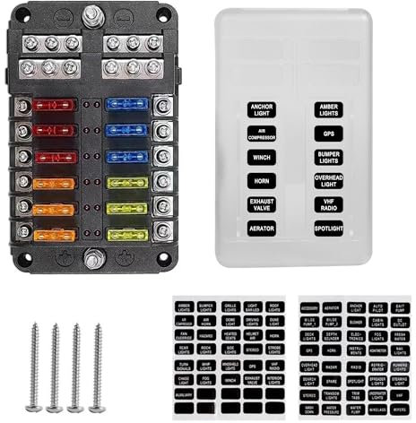 Porte Fusible 12 V Etanche: Boîte a Fusibles Etanche avec 16 Fusibles, Voyants LED, pour 12V/24V Voiture, Automobile, Marine, Bateau, Camion SUV, 12 Voies
