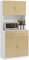 HOMCOM Alacena de Cocina Mueble Auxiliar de Cocina con Puertas Cajón y Estantes Ajustables Antivuelco para Comedor Salón 80x40x180 cm Natural y Blanco