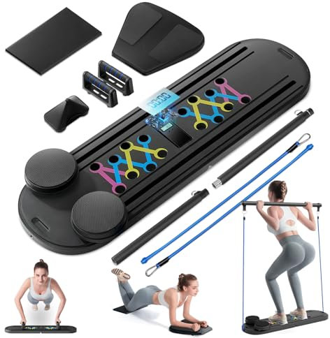 INSMEER Pilates Board, Pilates Reformer Set Faltbares für Zuhause mit Automatischem Rebound Ab Roller, multifunktionales Bauchtrainingsbrett, Spannseil, Timer, 6-in-1 Reformer Pilates Maschine