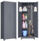 GREATMEET Broom Closet, Broom Closet Storage Cabinet, Metal Storage Cabinet with Doors, Pegboard and Hanging Rod, Cleaning Supplies Closet for Bathroom, 165cm