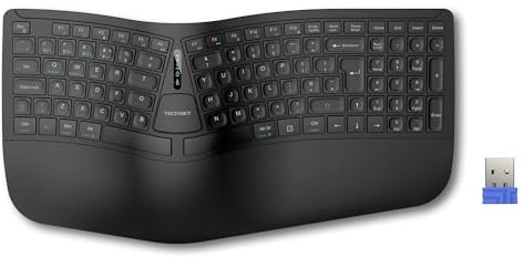 TECKNET Wireless Ergonomic Keyboard, 2.4G USB & Bluetooth Rechargeable Keyboard, Wrist Rest, Natural Typing, Stain-Resistant Fabric, Ergonomic Split Keyboard Compatible for Windows Computer Laptop