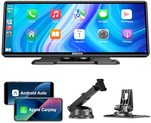 ESSGOO Compatible con A-pple CarPlay&Android Auto, Pantalla táctil IPS de 10.26 Pulgadas con Sensor de luz,admite Mirror Link, asistentes de G-oogle y Siri