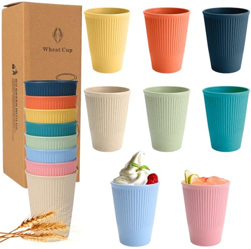 DAJASD Set di 8 bicchieri in plastica da 350 ml, senza BPA, riutilizzabili per adulti e bambini, senza manico, in plastica per cucina