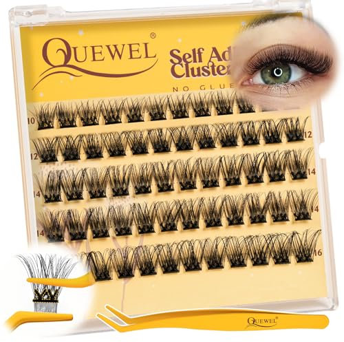 QUEWEL Selbstklebende Wimpern 60STK, Wimpern Extensions kein Kleber erforderlich, 10–16mm starker Halt wiederverwendbare Wimpern Selbstklebend, Cluster Lashes Müheloses Auftragen für Anfänger (MJ02)