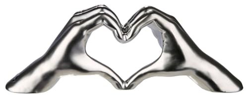 Casablanca Design Skulptur Herz aus Händen 31x11cm Keramik Silber Wohnzimmer Skulpturen Deko Modern (Hands Love)