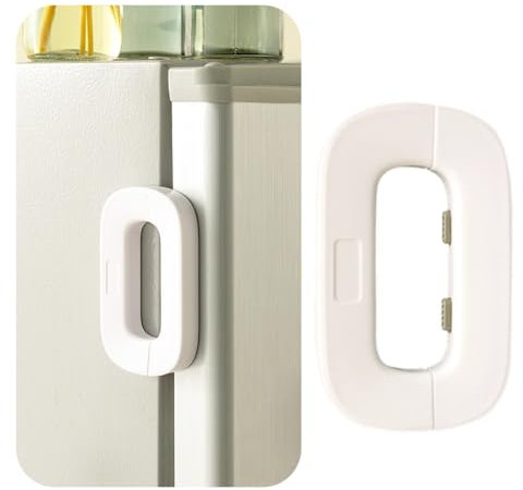 GGUFAY Pestillo Puerta Sin agujeros, Cierre Seguridad para Cajones Bebe, Seguridad Puertas Niños, Protector Puertas Bebe, Cerradura Nevera, Cierre Nevera sin Perforación (Blanco)