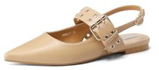 QUEEN HELENA Ballerine con Fibbia Scarpe Basse con Cinturino Casual Donna ZM9971 (Nude, Sistema Taglie Calzature EU, Adulto, Donna, Numero, Media, 39)