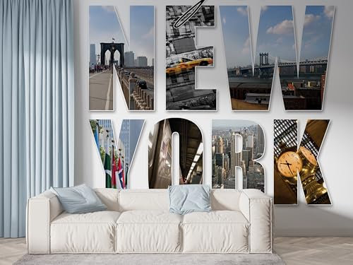 Selbstklebende Tapete New York Stadtlandschaft Wandbilder, Vlies Fototapete mit Moderne Kunst Motiv, 3D Effekt Wandtapete Deko, Abziehen & Aufkleben, 150x100 cm - S-624