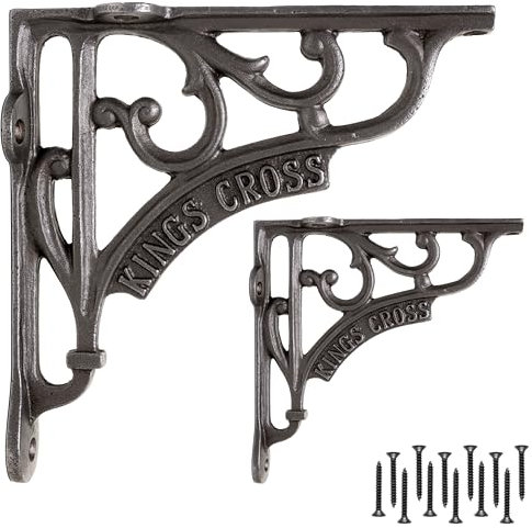 EDUWURXS Cast Iron Industrial Shelf Brackets 6x6” | Heavy Duty Rustic Wall Brackets (2 Pack) | Stylish Shelf Supports for Kitchen, Living Room & More | Kings Cross