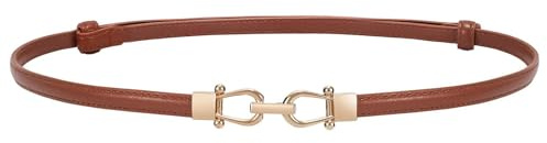LEACOOLKEY Dünner Ledergürtel für Damen für Kleidung Dünner Taillengürtel verstellbar mit goldener silberner Schnalle