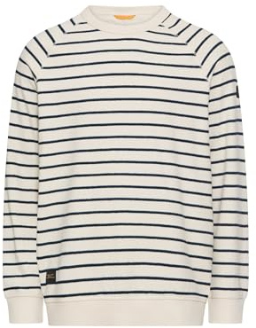 camel active Herren Sweatshirt mit Rundhals | gestreiftes Shirt aus reiner Baumwolle im Regular Fit für Alltag und Freizeit