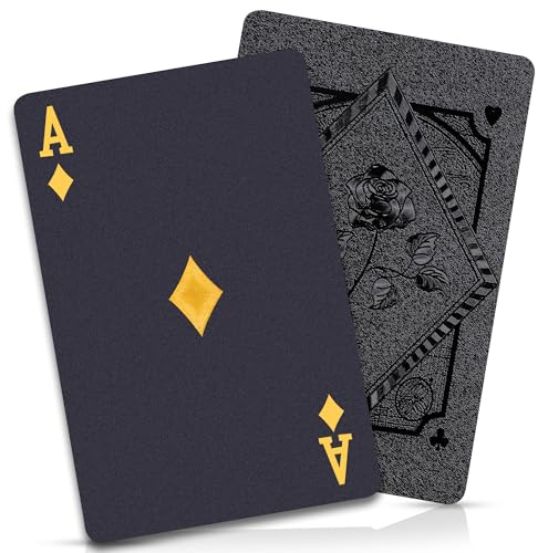 Aomaic 2 Pack Playing Cards Plastic Playing Cards Waterproof Cards Deck of Cards Black Cool Poker Cards for Family Party and Game BBQ Gatherings Adult Card Games Standard Index Card