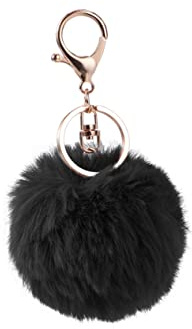 BESPORTBLE porte-clés boule de poils jouets en peluche pendentif boule pendentif en peluche porte-clés de voiture porte-clés en peluche Noir
