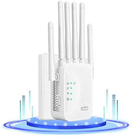 Repetidor WiFi,Amplificador señal WiFi Potente,6 Antenas,2 Puertos LAN,Extensor WiFi para el Hogar y la Oficina,Fácil de Instalar,Amplificador WiFi,11000Sq.in área de Cobertura