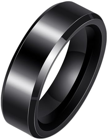 Calefee Verlobungsringe Herren Schlicht, Keramik Ringe Schwarz Eheringe Bandring Breit 6 mm mit Abgeschrägter Kante, gr. 54