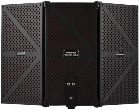 Portable Desktop Soundproof Cover,3 Doors Foldable Acoustic Panels Studio Equipment,Vocal Absorbing Shield to Filter Vocal for Microphone,for Home Studio(Black)