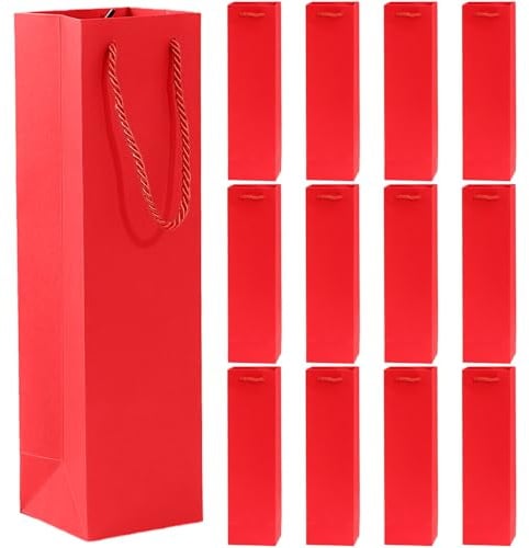 MOMAHUA 12 Pack Wine Bottle Gift Bags,Red Bottle Bags for Wine,Kraft Paper Wine Bottle Bag with Handles,New Year Xmas Wine Tote Bag for Red Wine Whiskey Champagne Gifts Wrapping,Wedding,Christmas