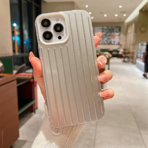 PPFVVTV Stilvolle Business-Gepäck-Telefonhülle für iPhone 16 15 14 13 12 11 Pro Max 16pro 15plus Hülle Harte 3D-Streifen-Silberhülle (Für iPhone 15/Silber-Weiß)